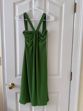 Monsoon Olive Green Midi Dress with Ruched Bodice